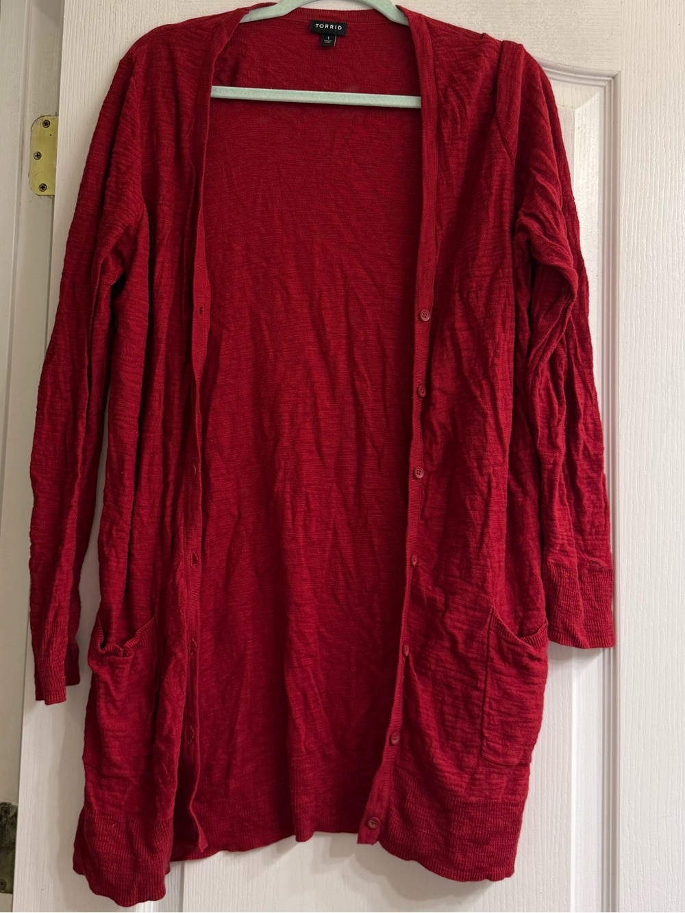 Torrid Red Slub Boyfriend Cardigan Button-Front Pocket Sweater - size 1